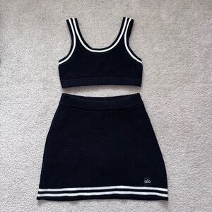 ALO Yoga tennis club Black and White Knit Skirt Set